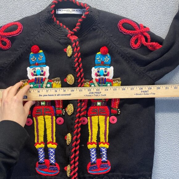 Vtg 1993 Michael Simon Nutcracker Cardigan Sweater Hand Beaded Intricate Sz 1 - Picture 4 of 15
